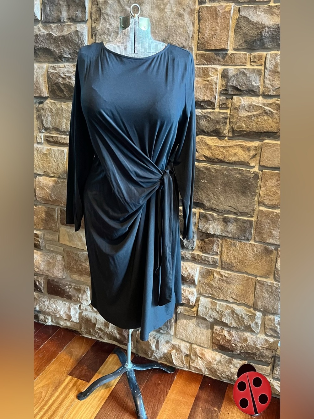 Black Long-Sleeve Wrap Dress - sustainable material 1X NWT